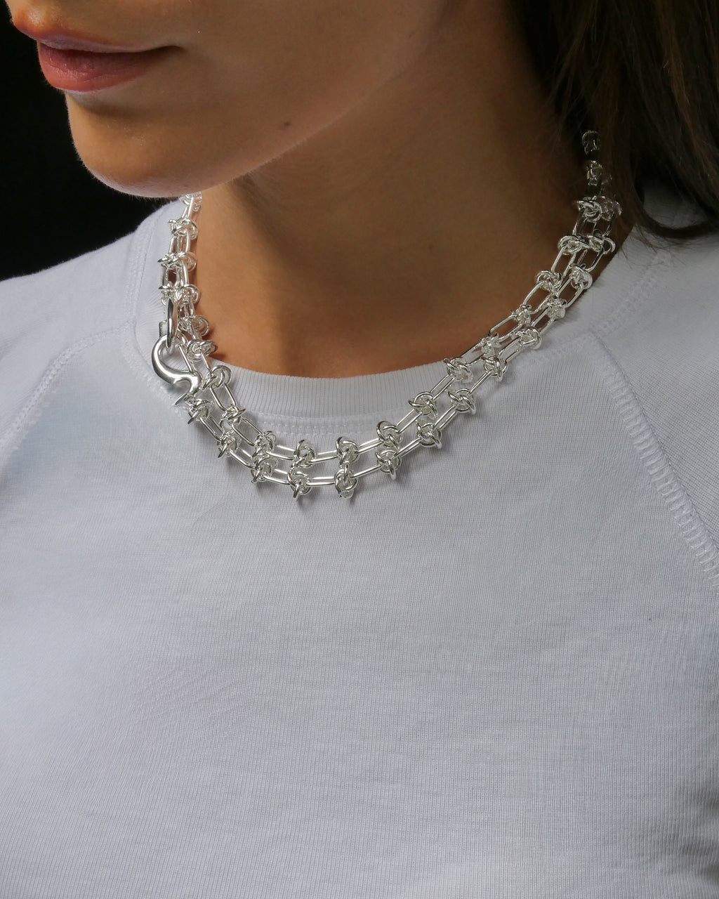 ERIN SILVER // Le collier maille nouée argentée