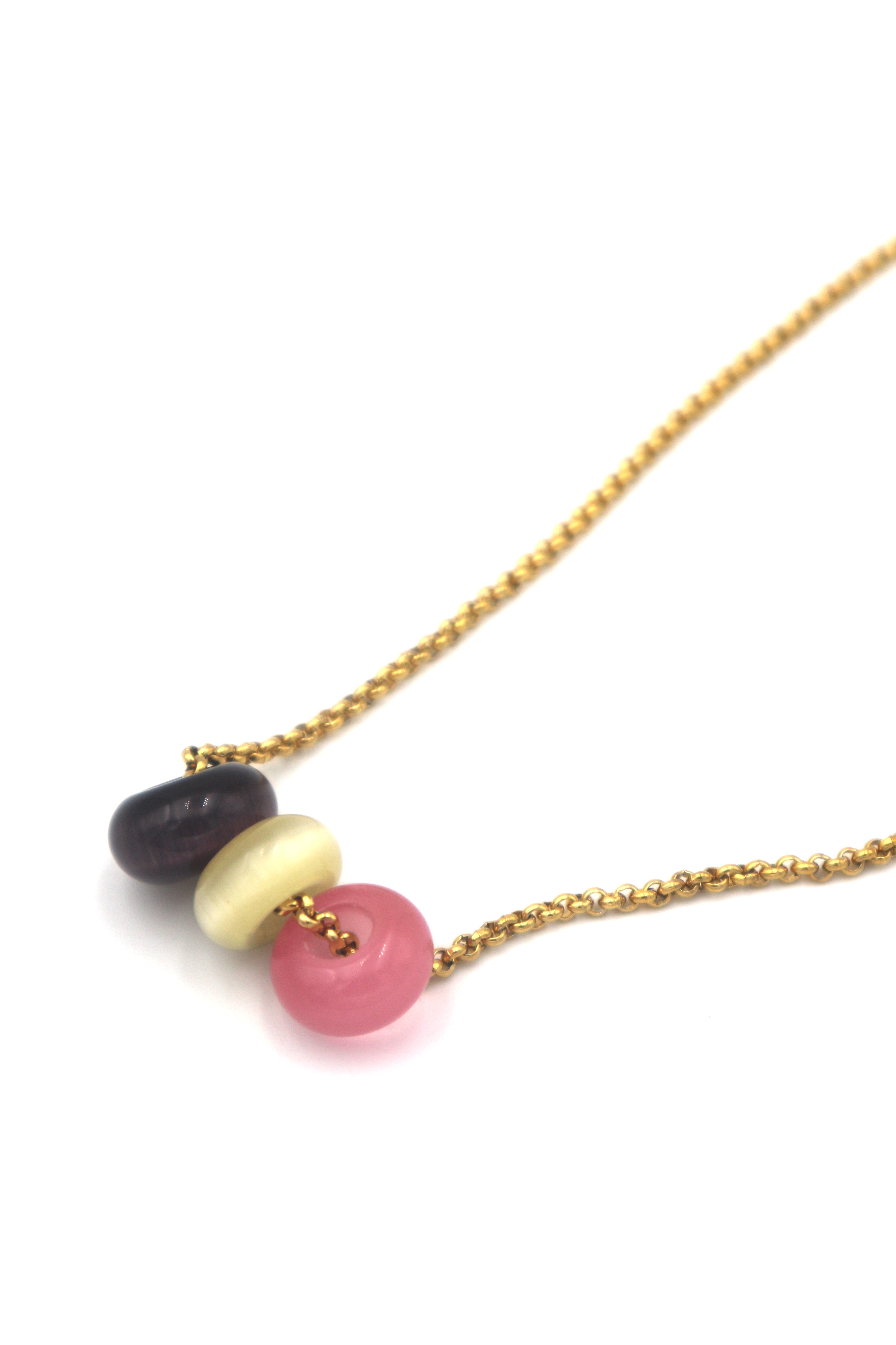 BILLIE PINK // Le collier 3 perles roses et mauves